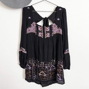 Free People Boho Festival Embroidered Crepe Dress